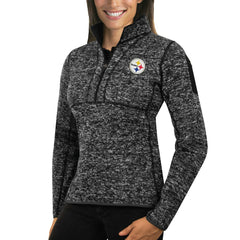 Pittsburgh Steelers Antigua Women's Fortune Half-Zip Sweater - Heather Black - NFL