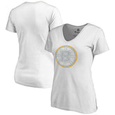 Boston Bruins Women's Whiteout V-Neck T-Shirt - White | NHL Clearance