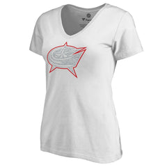 Columbus Blue Jackets Women's Whiteout V-Neck T-Shirt - White | NHL Lifestyle