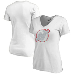New Jersey Devils Women's Whiteout V-Neck T-Shirt - White | NHL Clearance