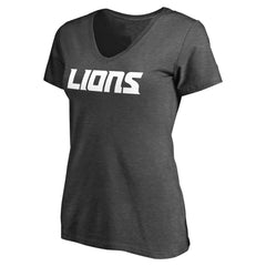 Detroit Lions Women's Team Lockup V-Neck T-Shirt - Heather Gray - NFL