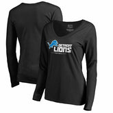 Detroit Lions Women's Team Lockup V-Neck Long Sleeve T-Shirt - Black - NFL