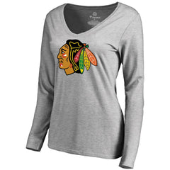 Chicago Blackhawks Women's Primary Logo Long Sleeve T-Shirt - Ash | NHL Clearance