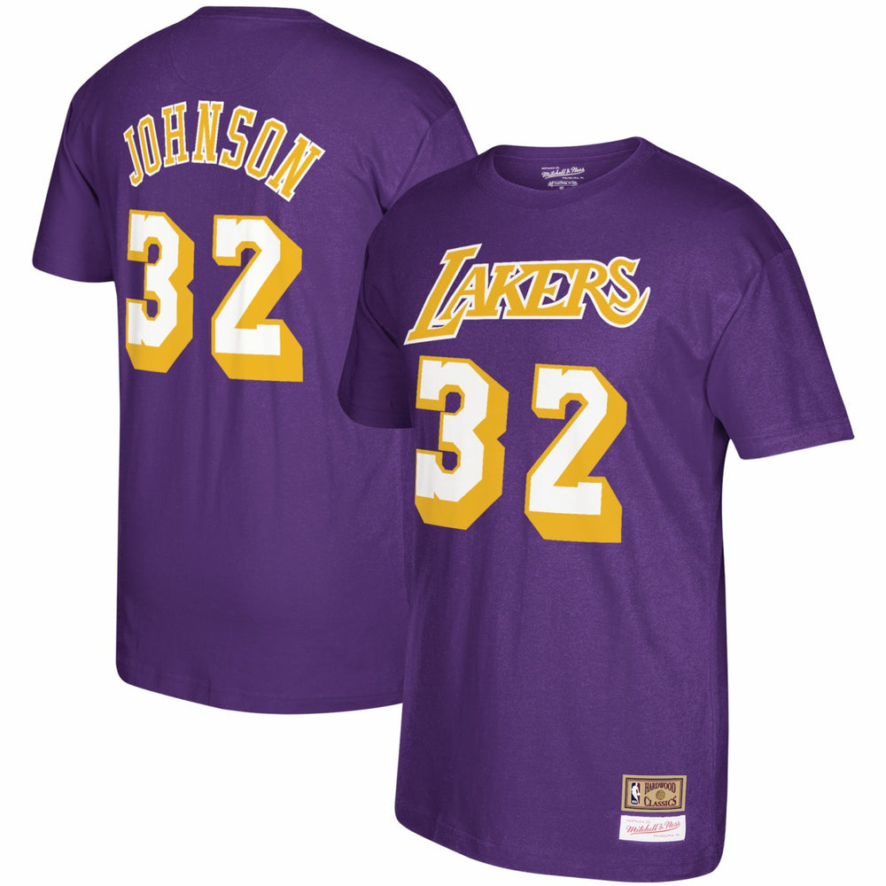 Mitchell & Ness Magic Johnson Los Angeles Lakers Hardwood Classics Name & Number T-Shirt Purple