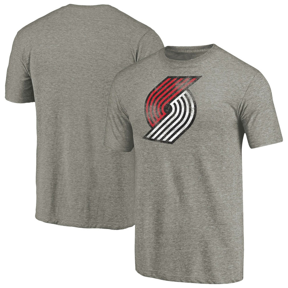 Portland Trail Blazers Distressed Team Logo Tri-Blend T-Shirt Heather Gray