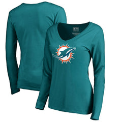 Miami Dolphins Women's Primary Logo V-Neck Long-Sleeve T-Shirt - Aqua - NFL