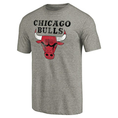 Chicago Bulls Distressed Team Logo Tri-Blend T-Shirt Heather Gray