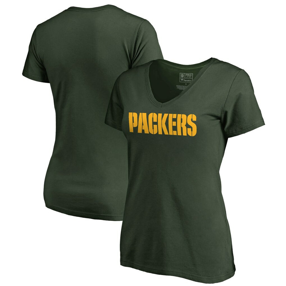 Green Bay Packers Women's Wordmark V-Neck T-Shirt - Green - NFL