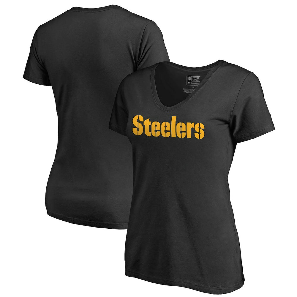 Pittsburgh Steelers Women's Wordmark V-Neck T-Shirt - Black - NFL