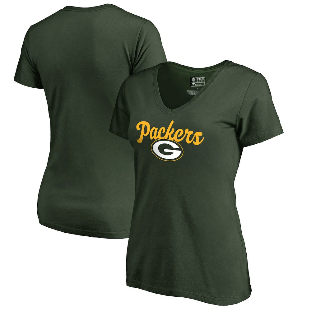 Green Bay Packers Women's Freehand V-Neck T-Shirt - Green - NFL