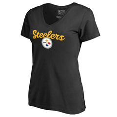 Pittsburgh Steelers Women's Freehand V-Neck T-Shirt - Black - NFL