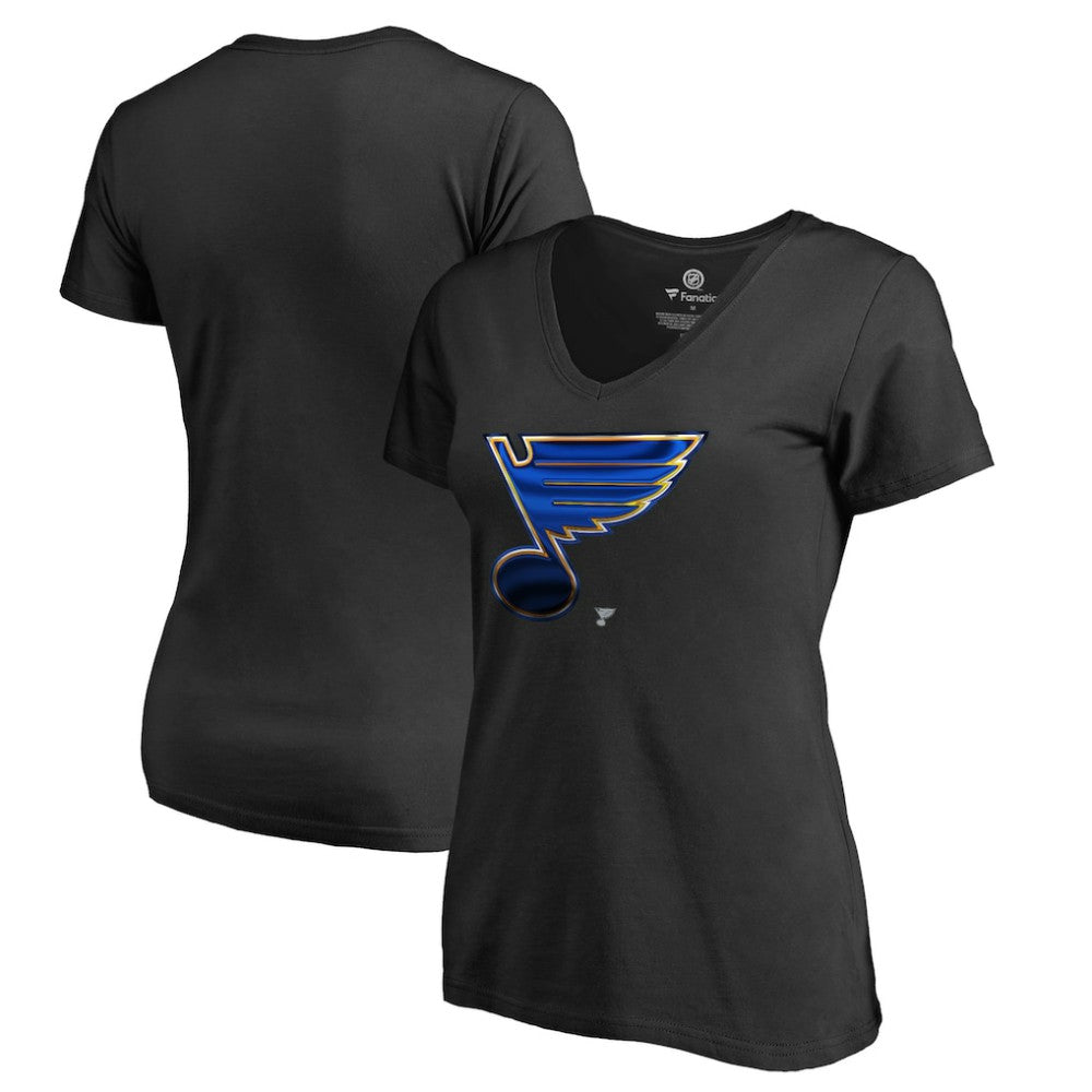 St. Louis Blues Women's Midnight Mascot V-Neck T-Shirt - Black | NHL Lifestyle