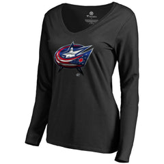 Columbus Blue Jackets Women's Midnight Mascot Long Sleeve V-Neck T-Shirt - Black | NHL discount
