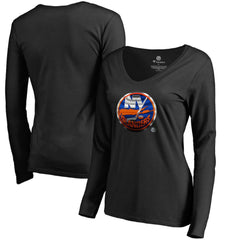 New York Islanders Women's Midnight Mascot Long Sleeve V-Neck T-Shirt - Black | NHL on sale