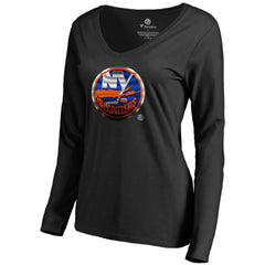 New York Islanders Women's Midnight Mascot Long Sleeve V-Neck T-Shirt - Black | NHL on sale
