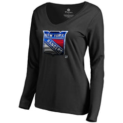 New York Rangers Women's Midnight Mascot Long Sleeve V-Neck T-Shirt - Black | NHL sale