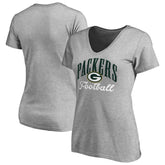 Green Bay Packers Women's Victory Script V-Neck T-Shirt - Heather Gray - NFL