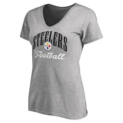 Pittsburgh Steelers Women's Victory Script V-Neck T-Shirt - Heather Gray - NFL