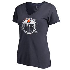 Edmonton Oilers Women's Splatter Logo V-Neck T-Shirt - Navy | NHL online