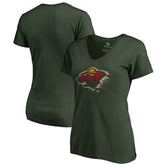 Minnesota Wild Women's Splatter Logo V-Neck T-Shirt - Green | NHL discount