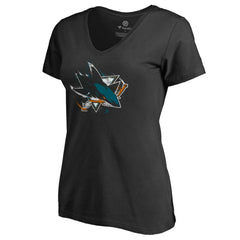 San Jose Sharks Women's Splatter Logo V-Neck T-Shirt - Black | NHL near me