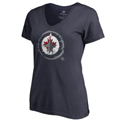 Winnipeg Jets Women's Splatter Logo V-Neck T-Shirt - Navy | NHL on sale