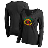Chicago Blackhawks Women's Splatter Logo V-Neck Long Sleeve T-Shirt - Black | NHL online
