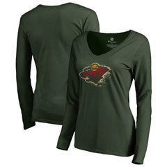 Minnesota Wild Women's Splatter Logo V-Neck Long Sleeve T-Shirt - Green | NHL discount