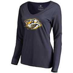 Nashville Predators Women's Splatter Logo V-Neck Long Sleeve T-Shirt - Navy | NHL sale