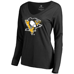 Pittsburgh Penguins Women's Splatter Logo V-Neck Long Sleeve T-Shirt - Black | NHL sale