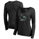 San Jose Sharks Women's Splatter Logo V-Neck Long Sleeve T-Shirt - Black | NHL online