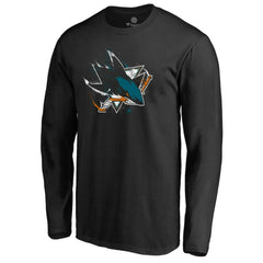 San Jose Sharks Splatter Logo Long Sleeve T-Shirt - Black | NHL on sale
