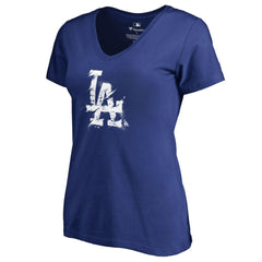 Los Angeles Dodgers Women's Splatter Logo V-Neck T-Shirt Outlet
