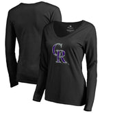 Colorado Rockies Women's Splatter Logo Long Sleeve V-Neck T-Shirt Online