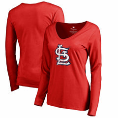 St. Louis Cardinals Women's Splatter Logo Long Sleeve V-Neck T-Shirt Sale