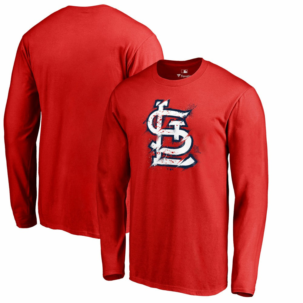 St. Louis Cardinals Splatter Logo Long Sleeve T-Shirt Discount