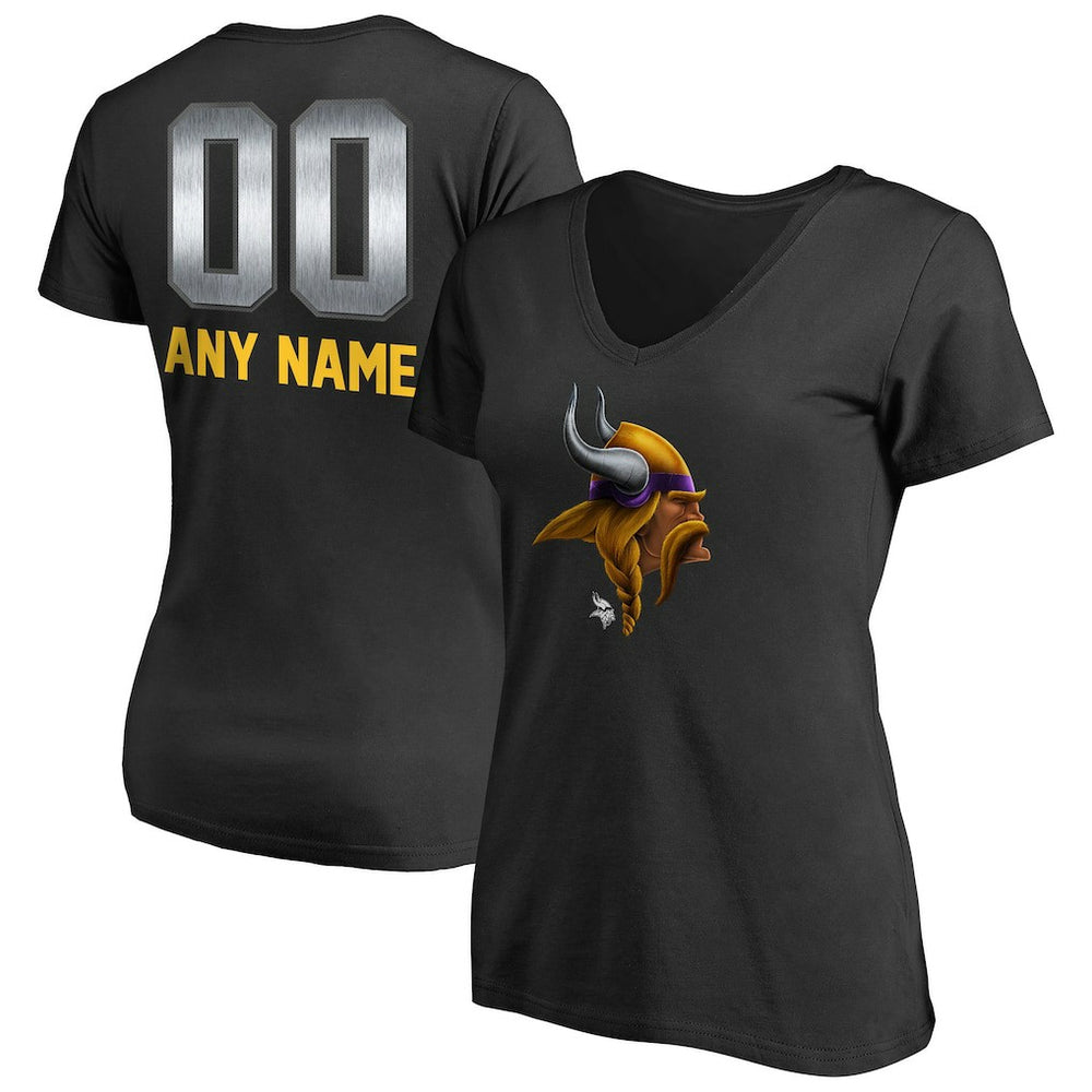 Minnesota Vikings Women's Personalized Midnight Mascot T-Shirt - Black - NFL