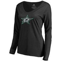 Dallas Stars Women's Static Logo Long Sleeve V-Neck T-Shirt - Black | NHL on sale