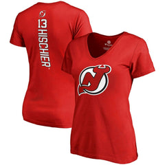 Nico Hischier New Jersey Devils Fanatics Women's Plus Size Backer Name & Number V-Neck T-Shirt - Red | Fanatics sale