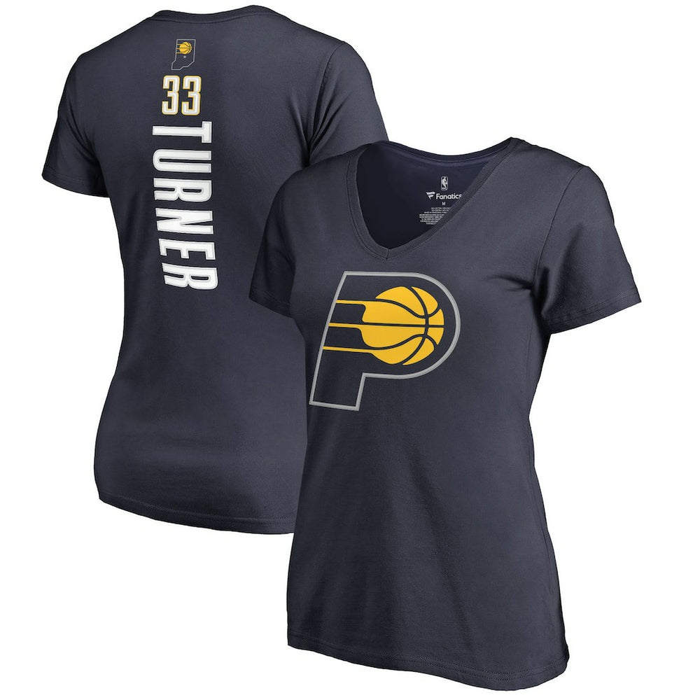 Myles Turner Indiana Pacers Women's Backer Name and Number V-Neck T-Shirt Navy