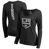 Drew Doughty Los Angeles Kings Women's Backer Name & Number Slim Fit Long Sleeve V-Neck T-Shirt - Black | NHL Clearance