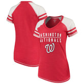 Washington Nationals Soft as a Grape Women's Color Block V-Neck T-Shirt Outlet