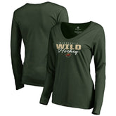 Minnesota Wild Women's Iconic Collection Script Assist Long Sleeve V-Neck T-Shirt - Green | NHL near me