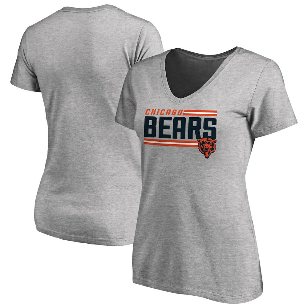 Chicago Bears Women's Iconic Collection On Side Stripe V-Neck T-Shirt - Heather Gray - NFL