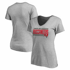 Tampa Bay Buccaneers Women's Iconic Collection On Side Stripe V-Neck T-Shirt - Heather Gray - NFL