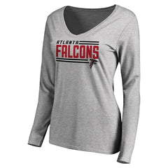 Atlanta Falcons Women's Iconic Collection On Side Stripe Long Sleeve V-Neck T-Shirt - Ash - NFL