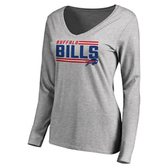 Buffalo Bills Women's Iconic Collection On Side Stripe Long Sleeve V-Neck T-Shirt - Ash - NFL