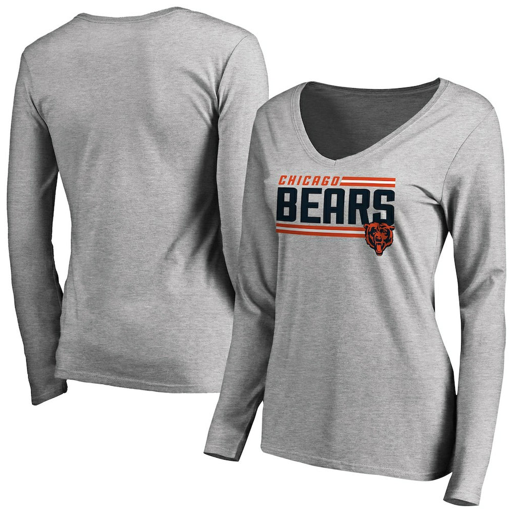 Chicago Bears Women's Iconic Collection On Side Stripe Long Sleeve V-Neck T-Shirt - Ash - NFL