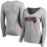 Chicago Bears Women's Iconic Collection On Side Stripe Long Sleeve V-Neck T-Shirt - Ash - NFL