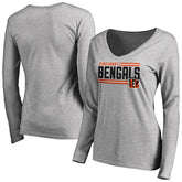 Cincinnati Bengals Women's Iconic Collection On Side Stripe Long Sleeve V-Neck T-Shirt - Ash - NFL